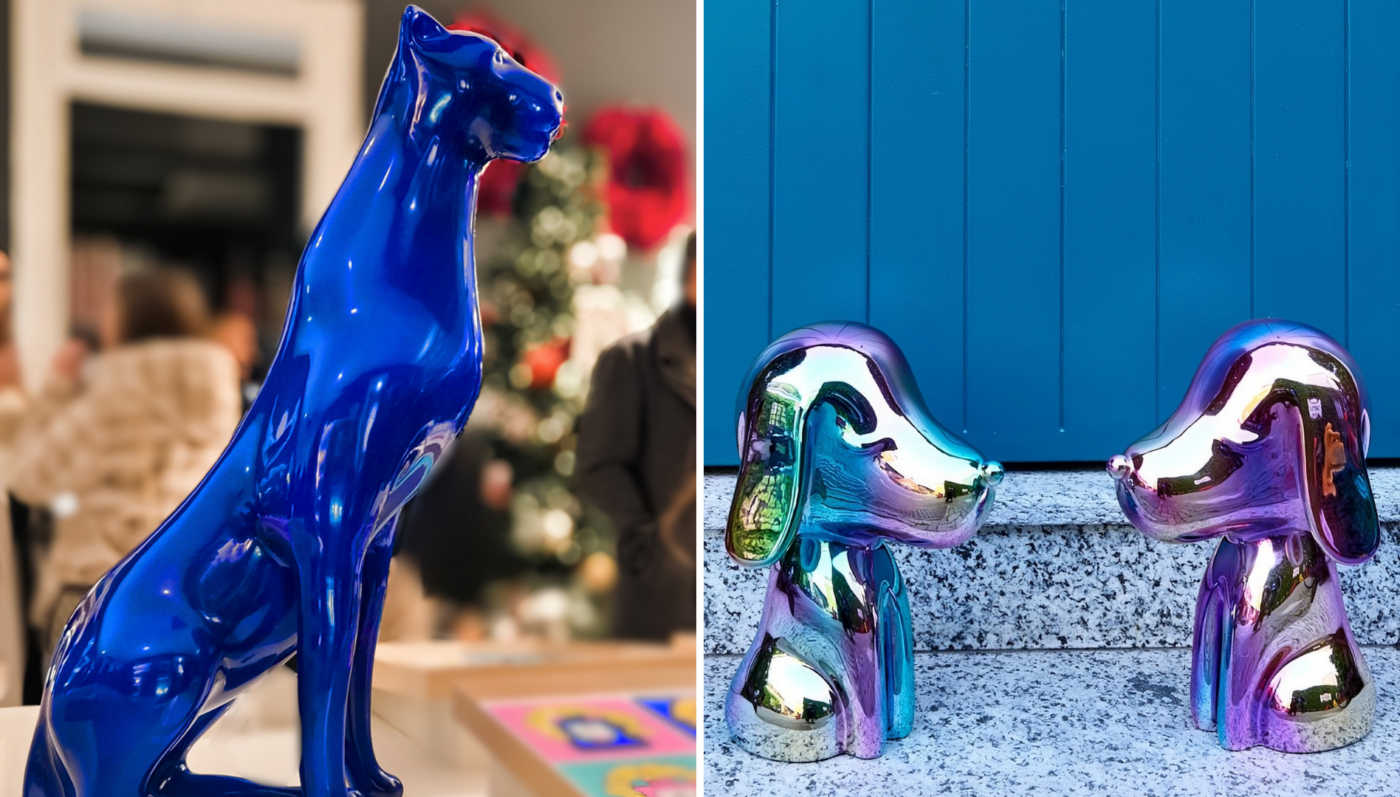 Kira Laccata Blu e Arturino Iridescente, staute decorative di design